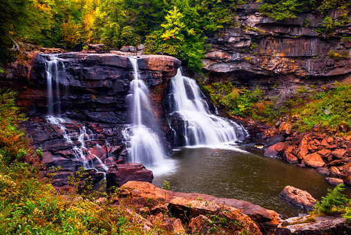 Beautiful Blackwater Falls located in Blackwater Falls State Park in West Virginia, USA on a fine autumn morning. Overcast sky provided nice lighting to this autumn scene. I created this image on Sptember 30, 2008.