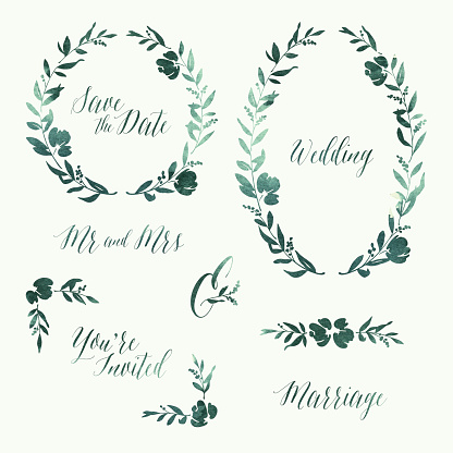 Watercolour Wedding Invitation Design Elements