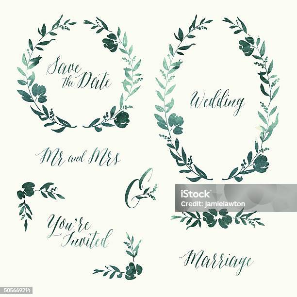 Watercolour Wedding Invitation Design Elements Stock Illustration - Download Image Now - Flower, Border - Frame, Wedding