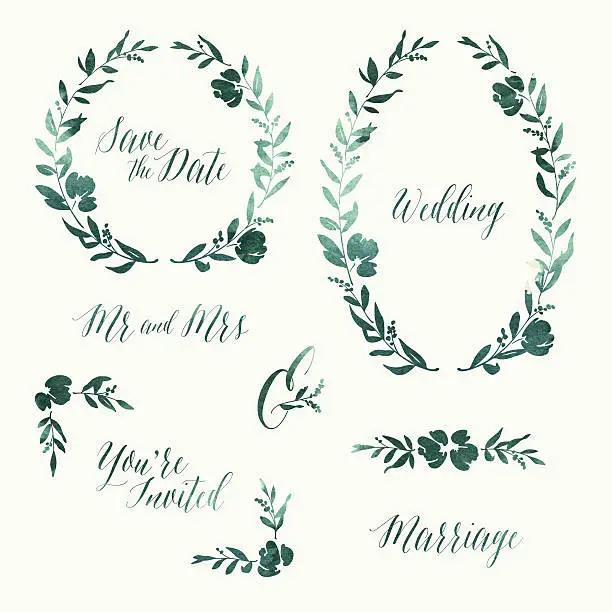 Vector illustration of Watercolour Wedding Invitation Design Elements