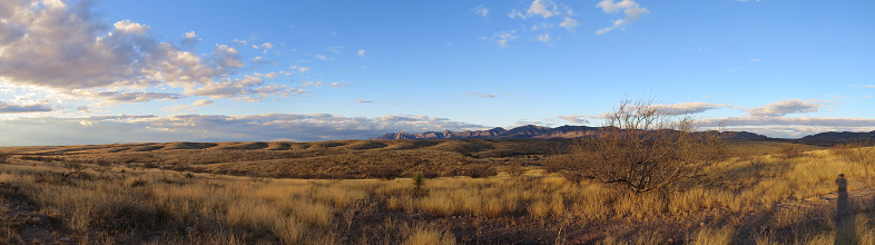 Amazing panoramic view near Tombstone Arizona. Looking north from Gleeson Road over the Tombstone foothills toward the Dragoon Mountains, home of the famous Cochise. A perfect view on a perfect day.