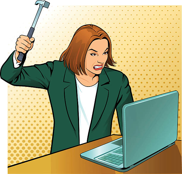 ilustrações de stock, clip art, desenhos animados e ícones de trabalhador de escritório muito zangado - failure relationship difficulties computer women