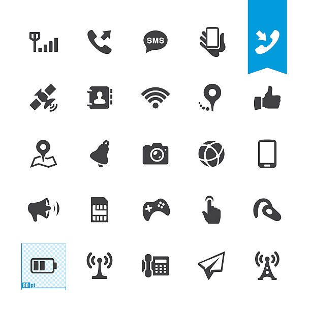ilustraciones, imágenes clip art, dibujos animados e iconos de stock de vector iconos de telecomunicaciones móviles - bluetooth wlan symbol computer icon