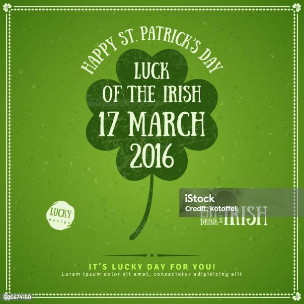 Party Invitation With Four Leaf Clover Emblem Stock Illustration - Download Image Now - St. Patrick's Day, Four Leaf Clover, Clover