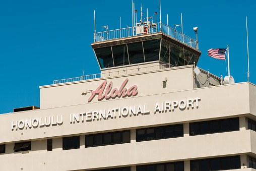 Honolulu, USA - November 15, 2015: The Honolulu International Airport tower mid day.