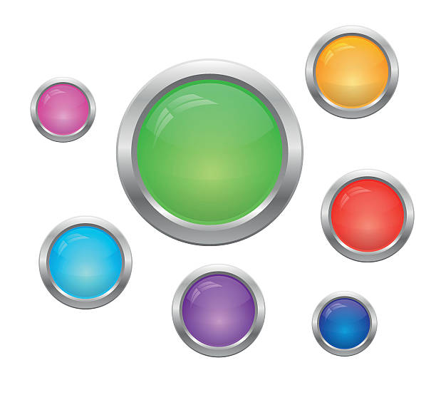 Set of round buttons Set of round glass multicolored buttons. Vector, isolated objects on a white background convex stock illustrations