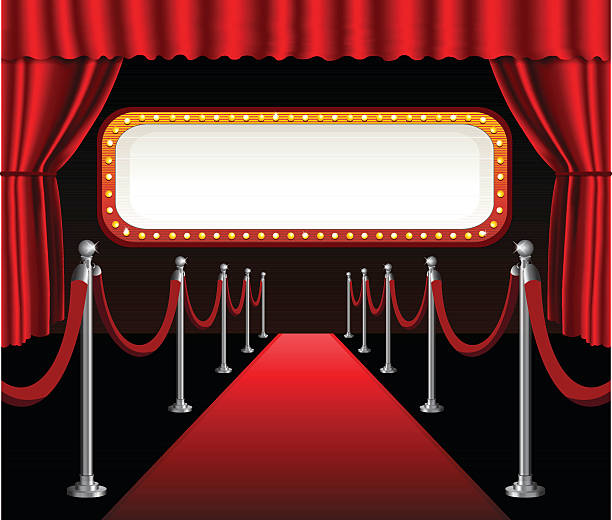 istock Red carpet movie premiere elegant event red curtain theater 505684860