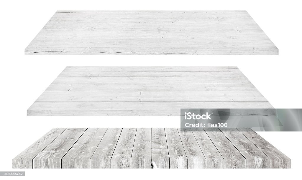 White wooden shelves or tabletop isolated on white White wooden shelves or tabletop isolated on white. White Color Stock Photo