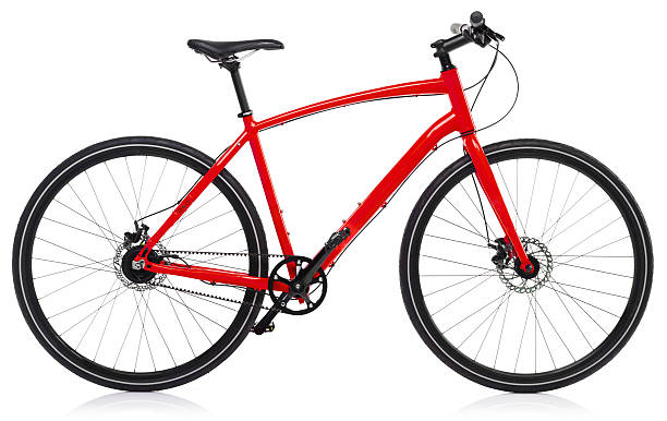 neuen roten fahrrad, isoliert auf weiss - on wheels fotos stock-fotos und bilder