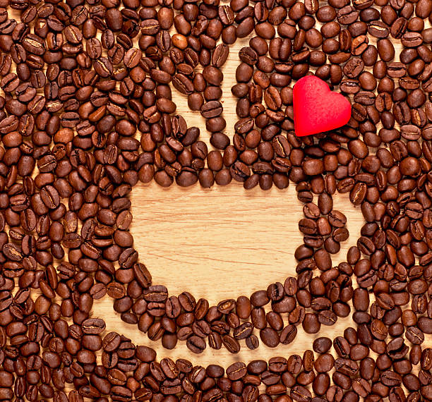 coffee beans cup and heart stock photo