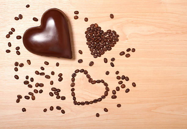 coffee and chocolate hearts stock photo