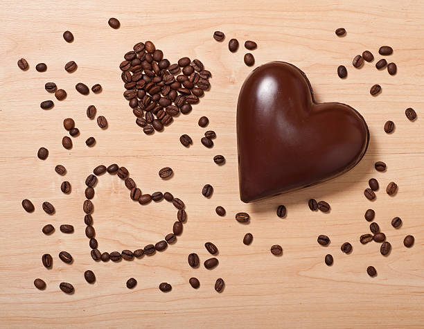 coffee and chocolate hearts stock photo