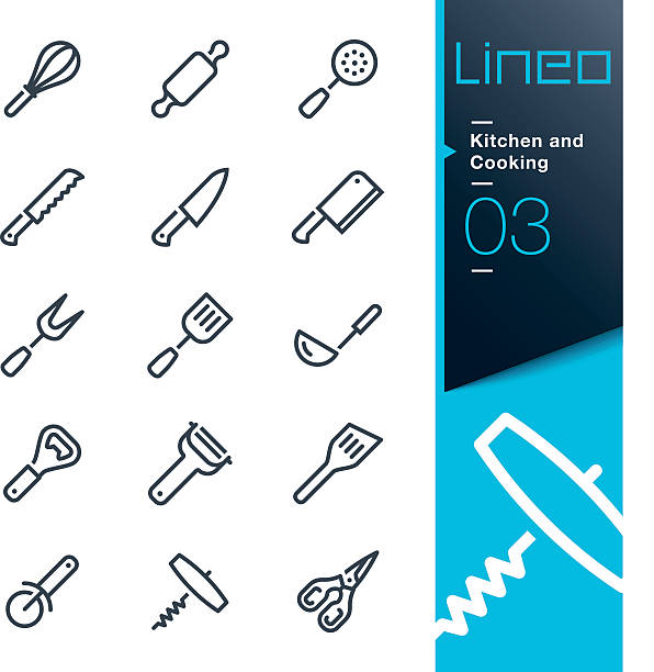 ilustraciones, imágenes clip art, dibujos animados e iconos de stock de lineo-cocina y de la cocina a la vista de iconos - wire whisk symbol computer icon spatula