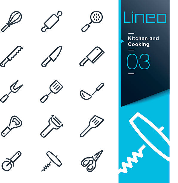 Lineo - Kitchen and Cooking line icons Vector illustration, Each icon is easy to colorize and can be used at any size.  pizza cutter stock illustrations