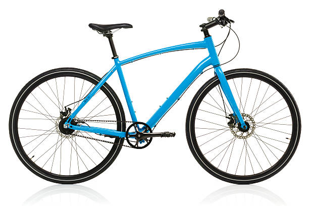 nuovo blu bicicletta isolato su un bianco - chain bicycle chain gear equipment foto e immagini stock