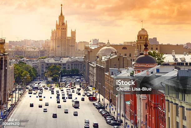 Moscow Cityscape At Sunset Aerial View Stock Photo - Download Image Now - Russia, Street, Moscow - Russia