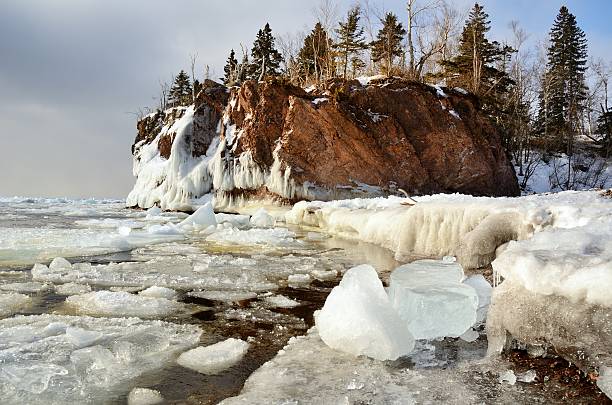 The Icy Shoreline of Lake Superior in Tettegouche State Park, Minnesota