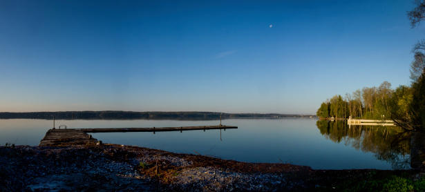 Panorama of Dock on Lake Simcoe, near Barrie, Ontario, in the early morning