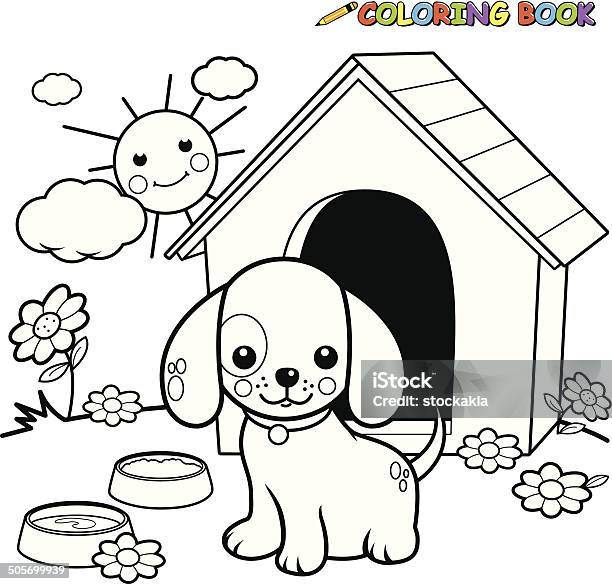 Coloring Book Dog Outside Doghouse Stock Illustration - Download Image Now - Dog, Coloring, Coloring Book Page - Illlustration Technique