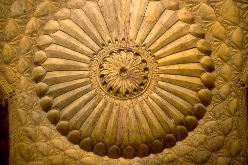 Floral design in stone on ceiling of Safdarjung Tomb, New Delhi, India, Asia