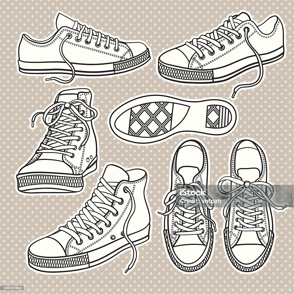 Vector set of bright sneakers isolated on white Adolescence stock vector