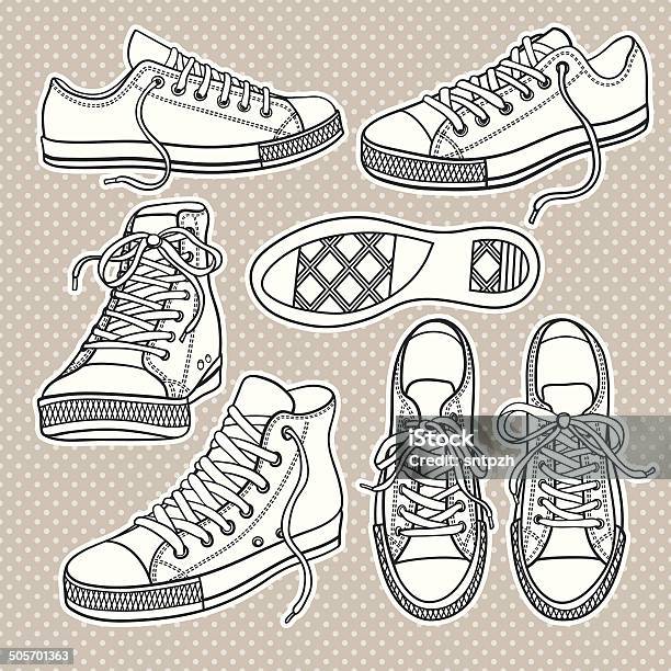 Vector Set Of Bright Sneakers Isolated On White Stock Illustration - Download Image Now - Adolescence, Animal, Arranging