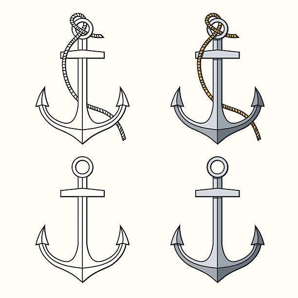 ilustrações de stock, clip art, desenhos animados e ícones de vetor definido com isolado de ancoragem em t. preto e branco - nautical vessel pattern rope tattoo