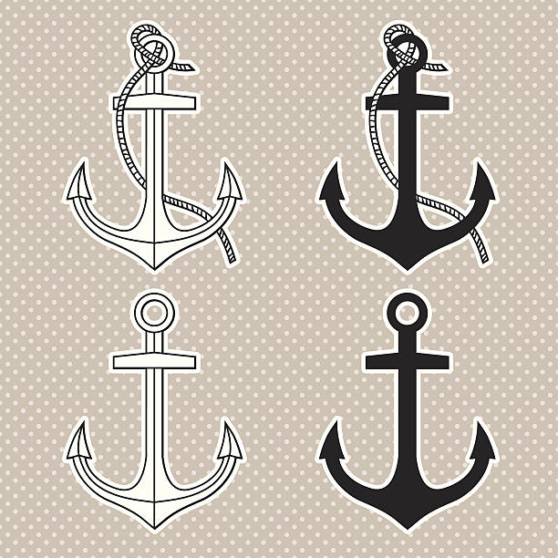 vektor-set mit isoliert ankern.  schwarz und weiß - silhouette passenger ship nautical vessel mode of transport stock-grafiken, -clipart, -cartoons und -symbole