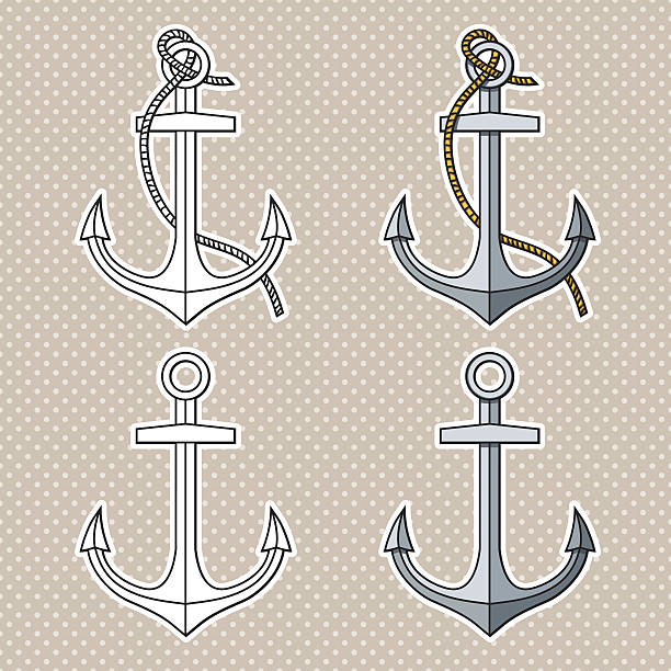 vektor-set mit isoliert ankern.  schwarz und weiß - silhouette passenger ship nautical vessel mode of transport stock-grafiken, -clipart, -cartoons und -symbole