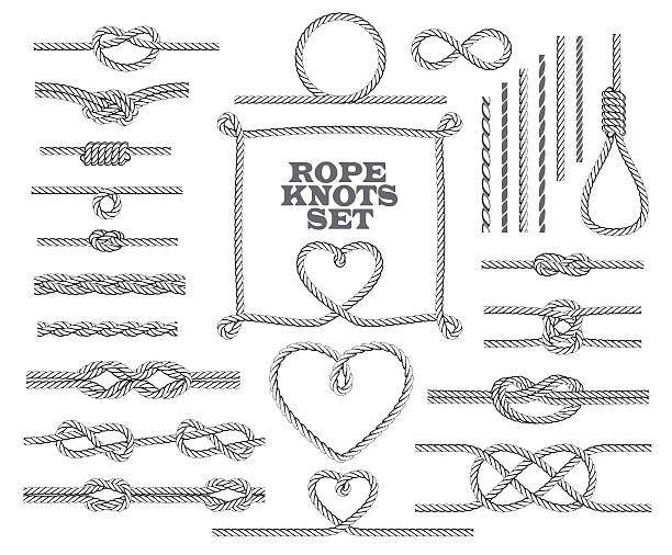stockillustraties, clipart, cartoons en iconen met rope knots collection. seamless decorative elements. vector illustration. - geknoopt