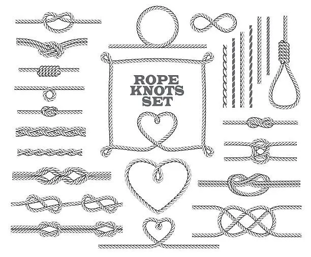 Vector illustration of Rope knots collection. Seamless decorative elements. Vector illustration.