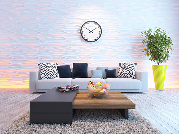 istock living room with big watch on white wave wall 505713132