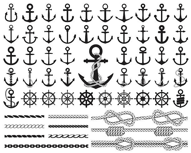 набор иконок, rudders в виде якорей и веревок. векторная иллюстрация. - anchor and rope stock illustrations