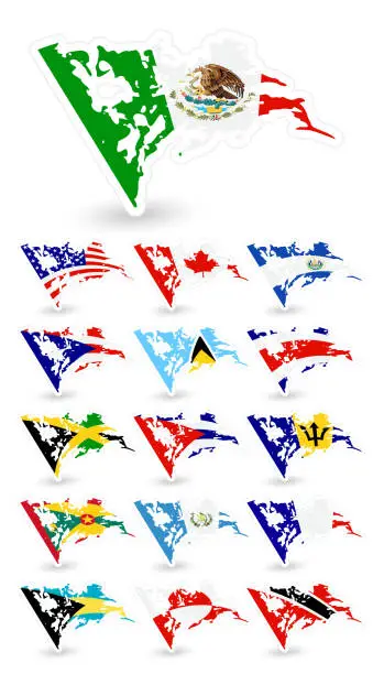 Vector illustration of Bad condition flags of North America