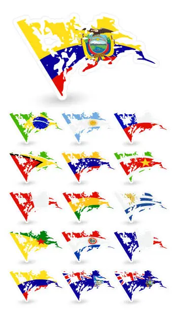 Vector illustration of Bad condition flags of South America