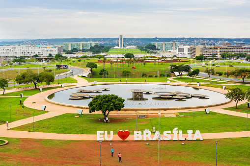 Brasilia, Brazil - November 17, 2015: Aerial view of Brasilia, capital of Brazil, including the Brazilian National Congress building and \