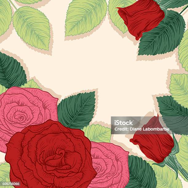 Hand Drawn Vintage Style Flowers Red Roses Border Stock Illustration - Download Image Now