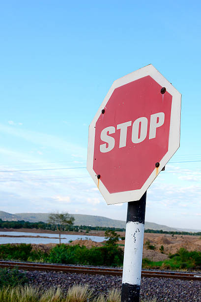 istock the old stop traffic sign with the blue sky 505717402