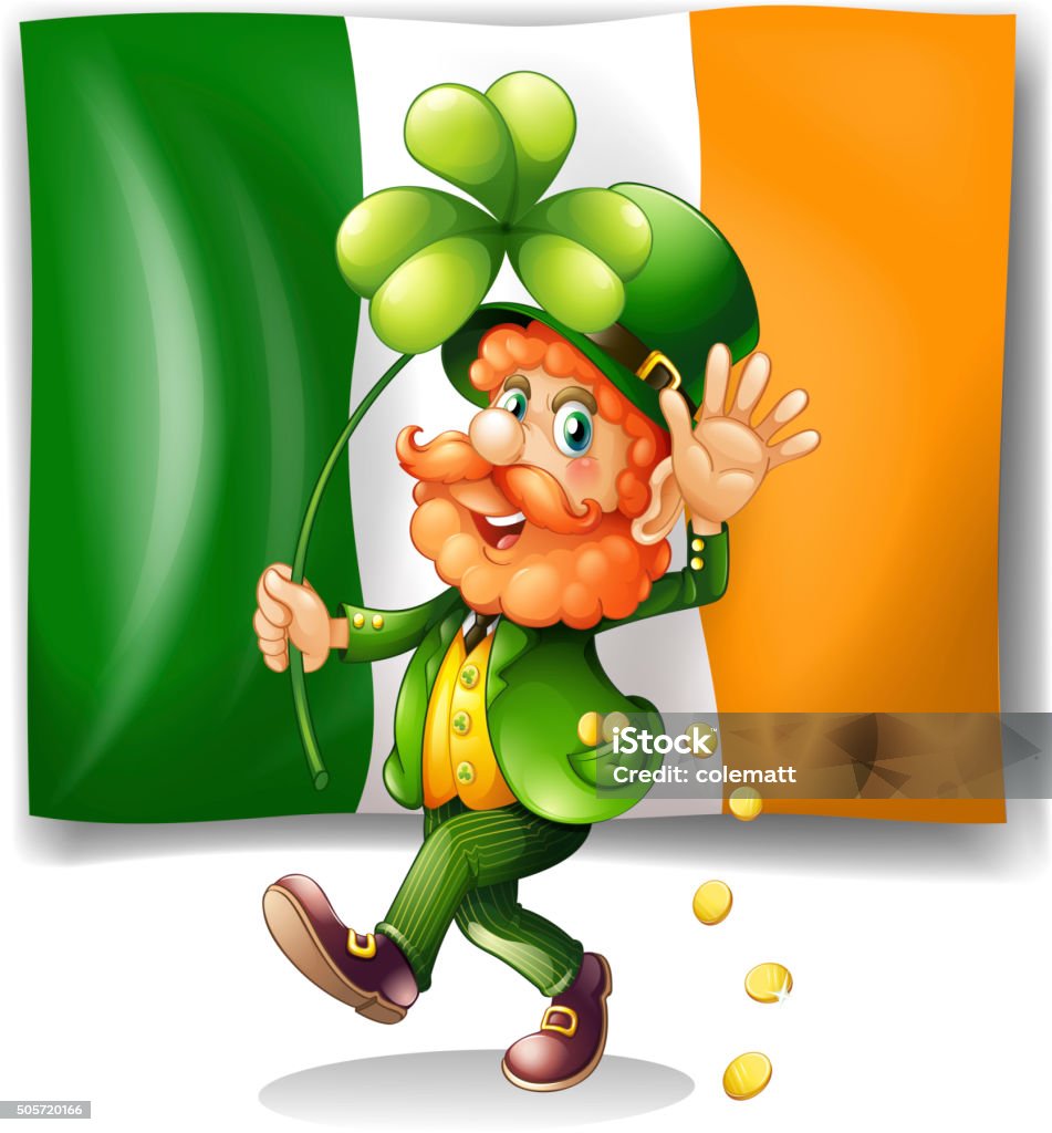 Leprechaun and Irish flag Leprechaun and Irish flag illustration Adult stock vector