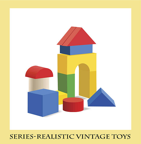 bunte blöcke aus holz spielzeug, serie-realistische vintage spielzeug - cube baby child block stock-grafiken, -clipart, -cartoons und -symbole