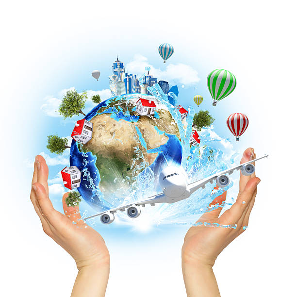 istock Hands hold Earth with buildings and trees 505720931