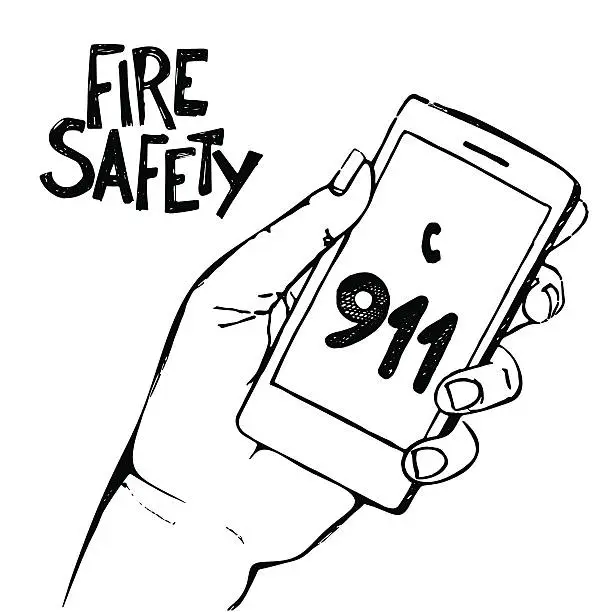 Vector illustration of Hand holding mobile phone with number 911