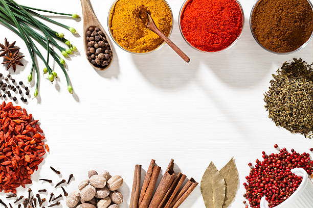 istock Exotic spices border with copy space shot from above 505722143