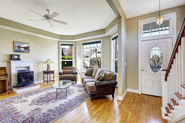 istock House interior with open floor plan. Living room 505722403