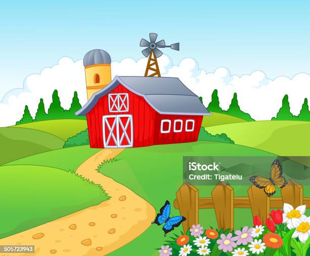Farm Background Stock Illustration - Download Image Now - Agricultural Field, Agriculture, Barn