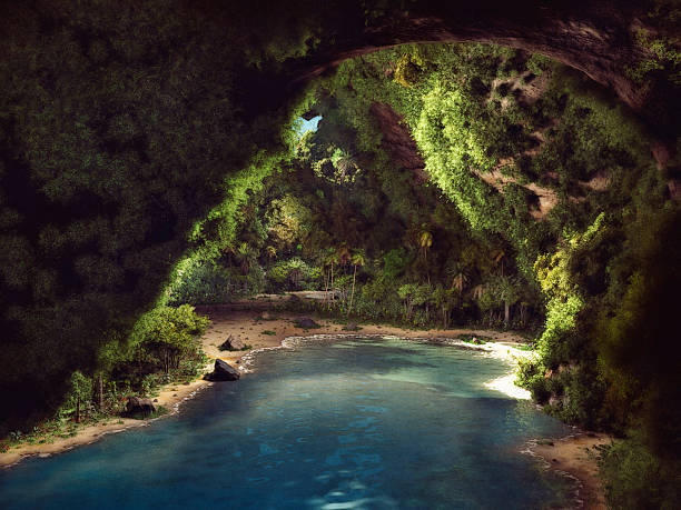 Tropical island cave beach hideaway.