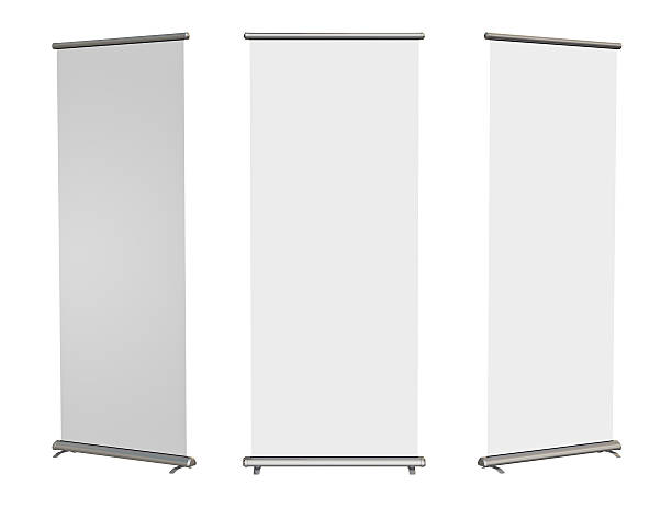 Blank roll-up banner Blank roll-up banner display, isolated with clipping path chin ups stock pictures, royalty-free photos & images