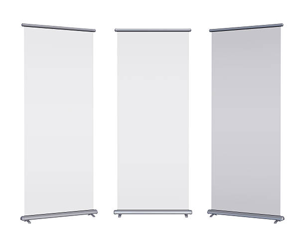 Blank roll-up banner Blank roll-up banner display, isolated with clipping path chin ups stock pictures, royalty-free photos & images