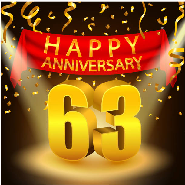Happy 63rd Anniversary celebration with golden confetti and spotlight Vector Illustration Of Happy 63rd Anniversary celebration with golden confetti and spotlight accent nails stock illustrations