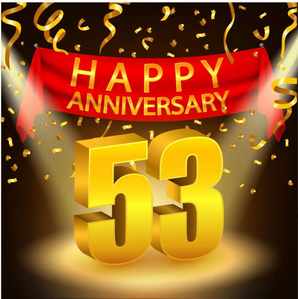 Happy 53rd Anniversary celebration with golden confetti and spotlight Vector Illustration Of Happy 53rd Anniversary celebration with golden confetti and spotlight accent nails stock illustrations